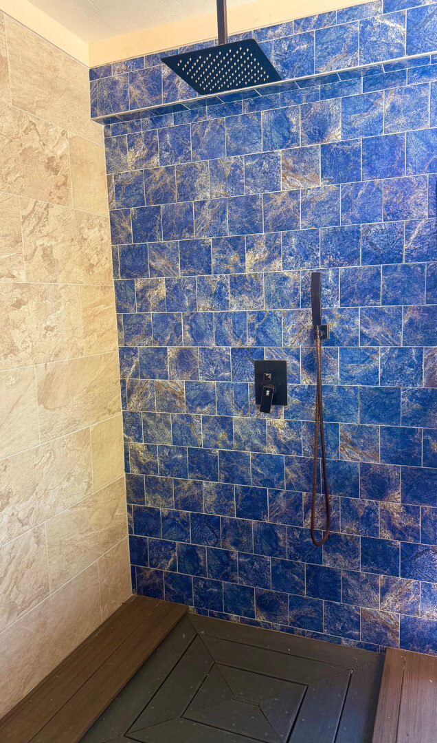 Tiled outdoor waterfall shower